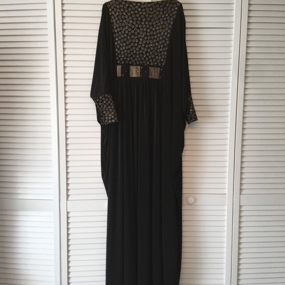 Woman Black & Gold Butterfly abaya/ kaftan Dress